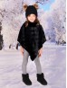 Kids Soft Faux Fur Poncho W/  Wave Pattern and Faux Fur Neckline (3-7 Years Old) 